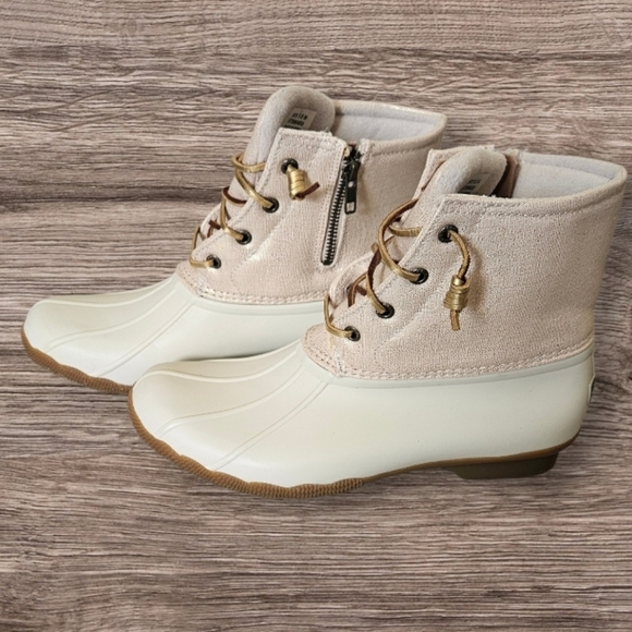 Sperry Topsider Saltwater Oat/Gold Waterproof Duck Booties Rain Boots Womens 9.5 - Picture 5 of 12